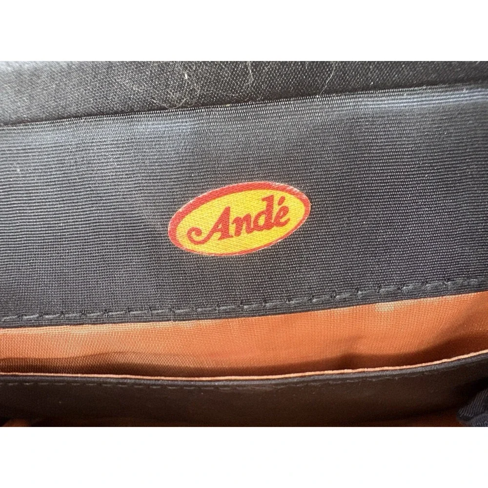 Vintage Andé Black‎ Satin Evening Clutch With Gold-Tone Chain Strap & Clasp